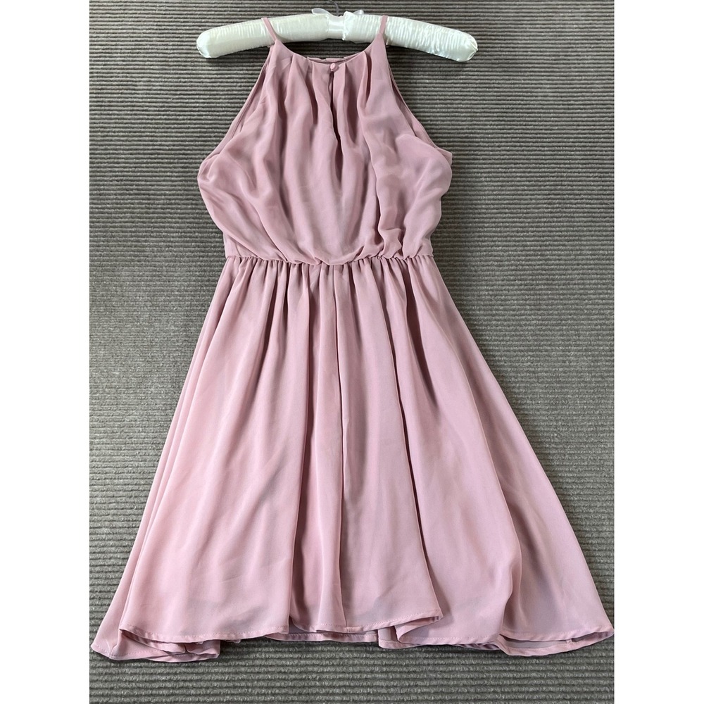 Lush Mauve Pink Halter Neck Pleated Mini Dress Womens Size XS NWOT - Picture 3 of 7